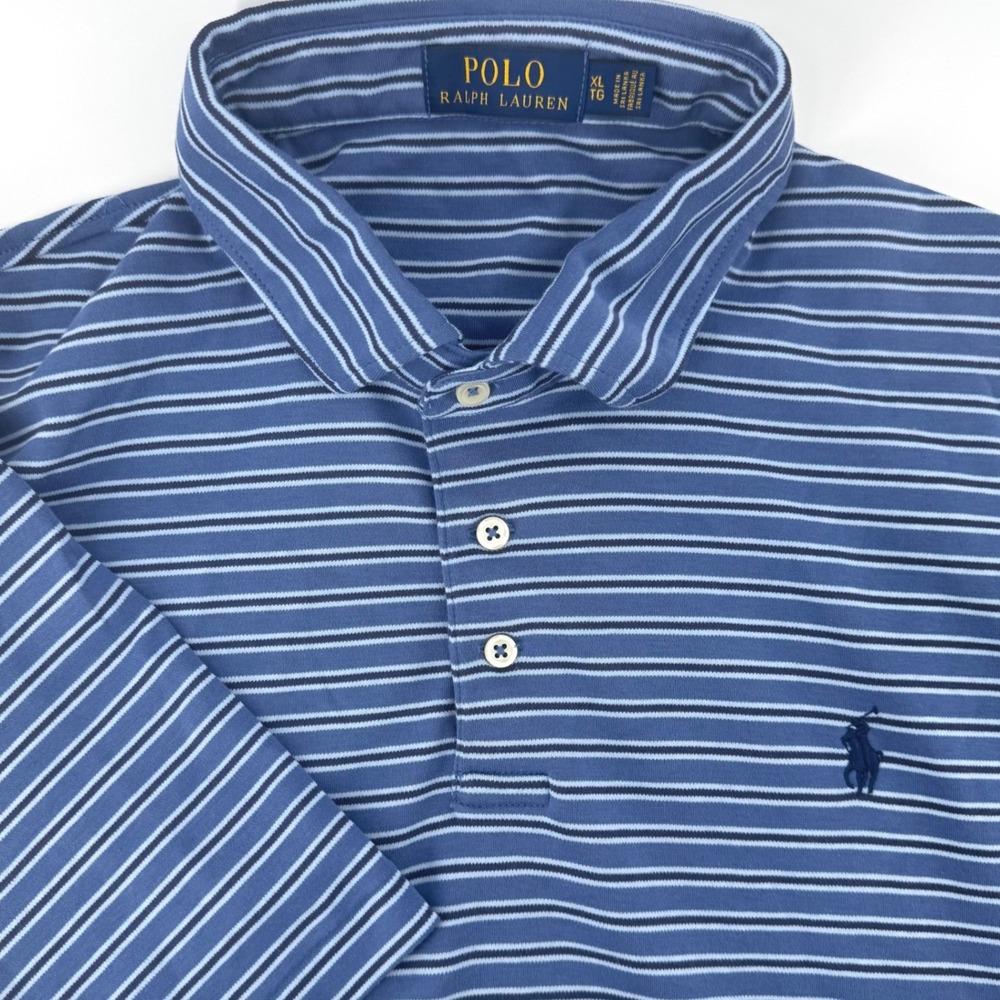 Polo Ralph Lauren Mens XL Blue Striped Short Sleeve Soft Jersey Polo Shirt